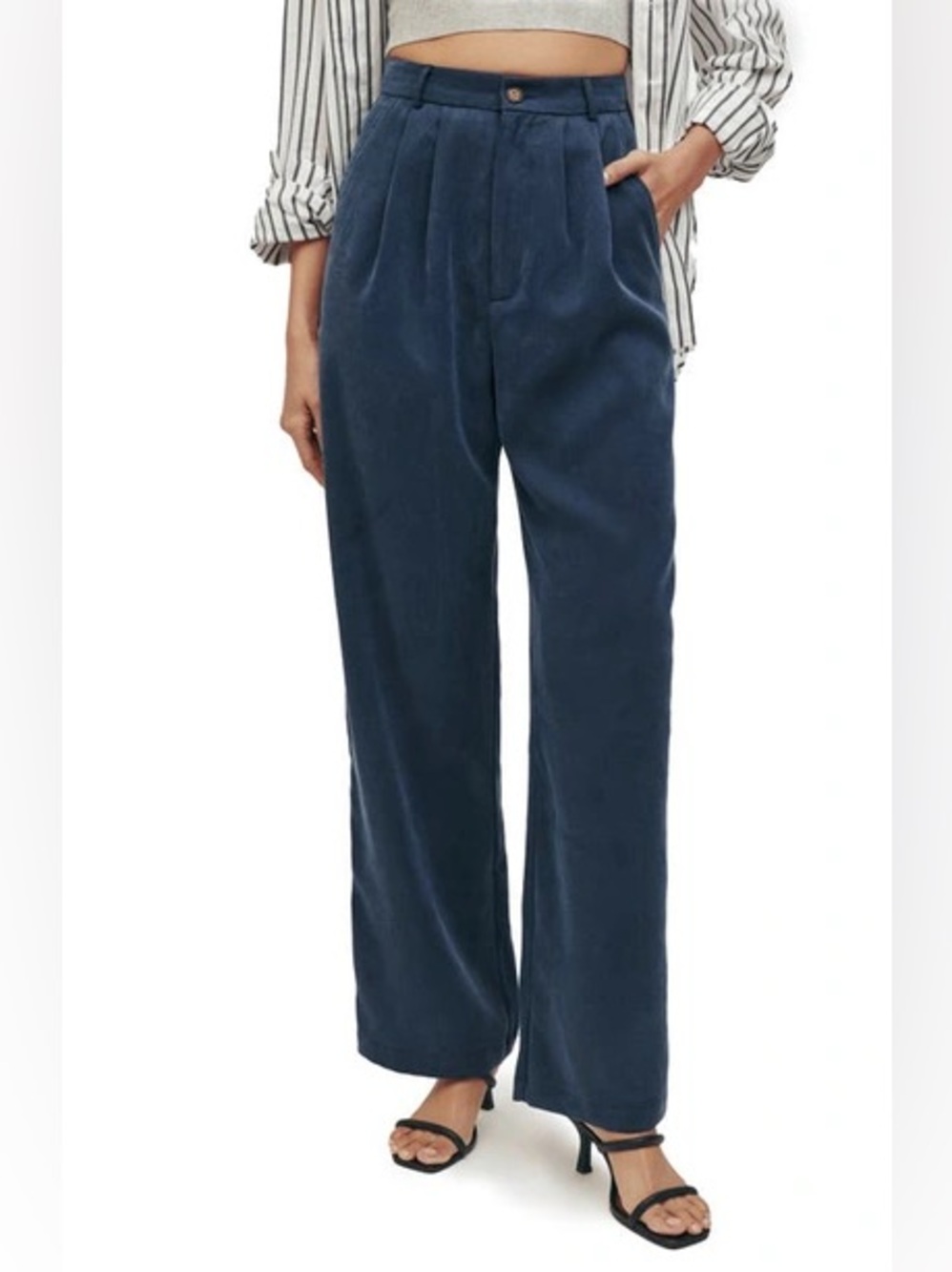 Reformation Mason Pant Blue Pleated Wide Leg High Rise Dress Trousers 2 NWT